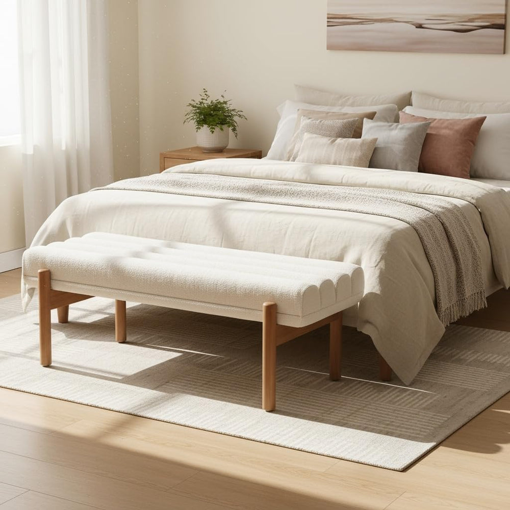 BESTANO Modern Upholstered Bedroom Bench End of Bed, Comfy Modern Entryway Be...