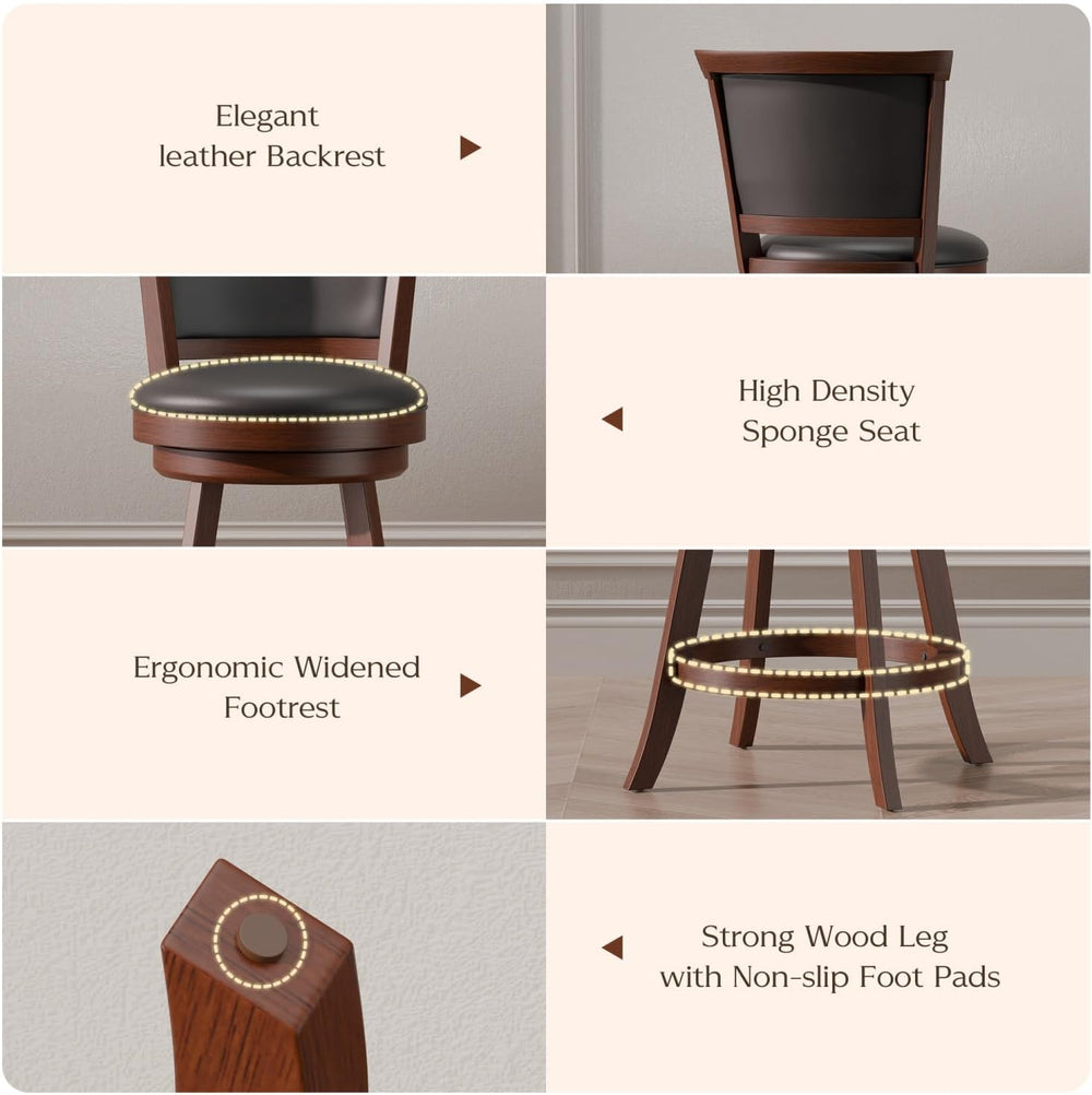 Bar Stools Set of 2, Farmhouse 24" Counter Height Barstools, Brown | Uph...
