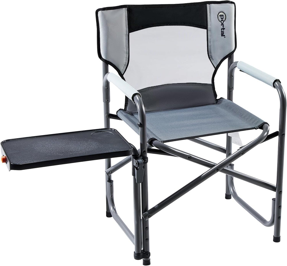 Portal Director Camping Chair with 2-Way Rotating Side Table, 300 lb, Gray | ...