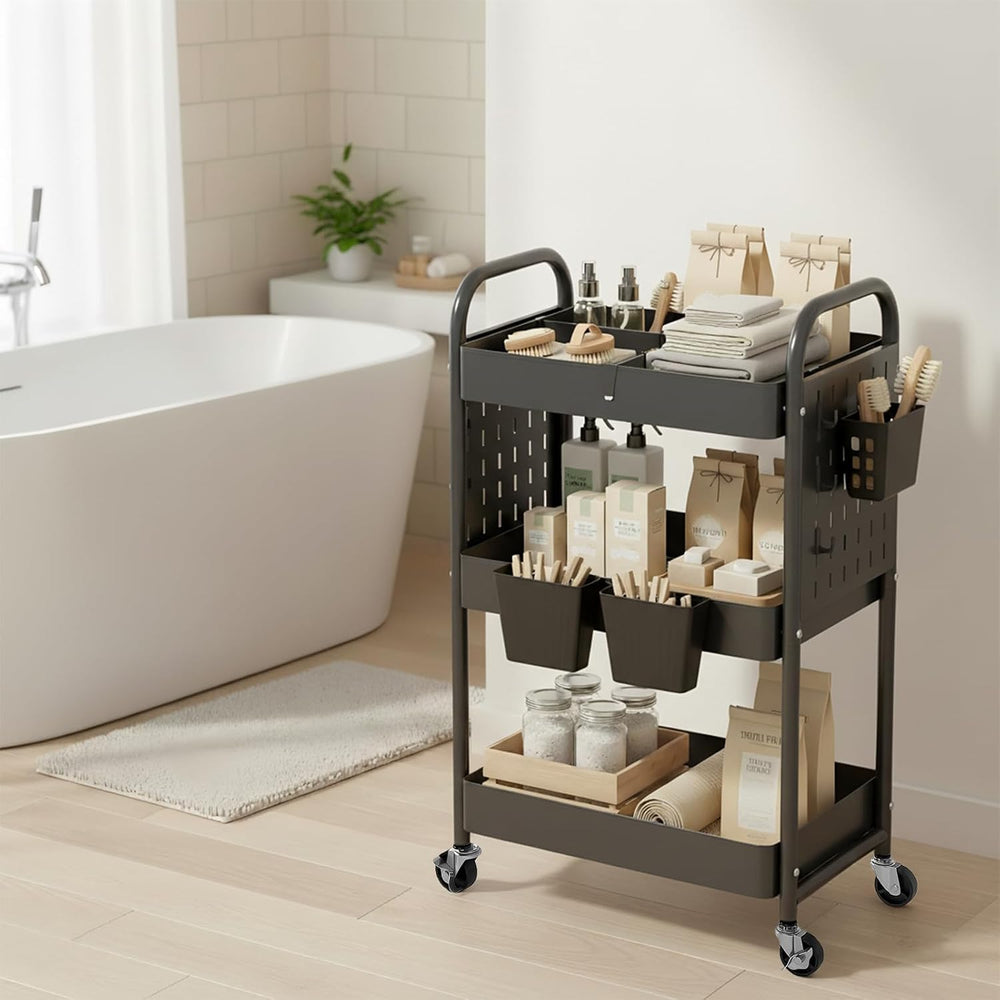 danpinera Craft Cart, Black Rolling Cart with Retractable Dividers & DIY ...