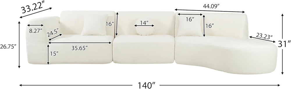 Merax 140" Curved Polyester Sectional Sofa Set, Modern Cloud Couch with ...