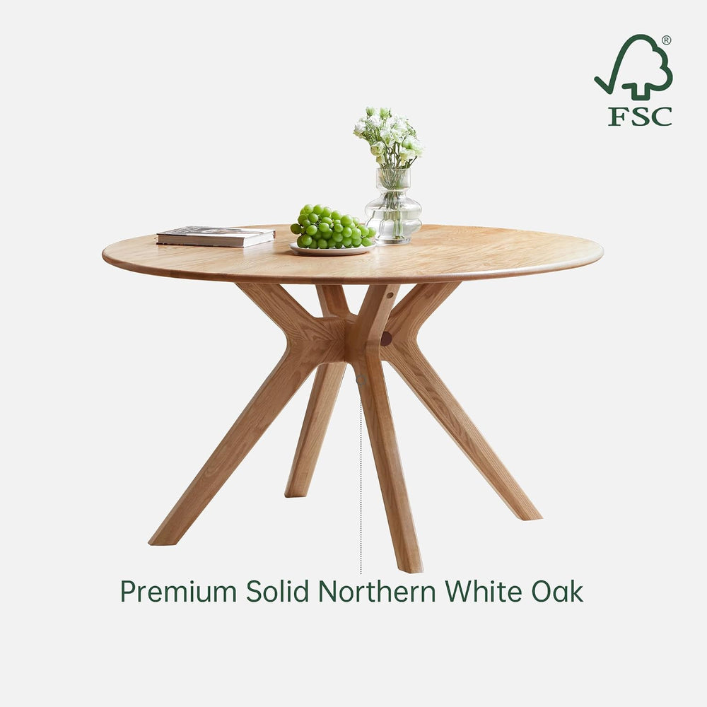 YESWOOD 43.3’’ Solid Wood Round Dining Table for 4, Oak Rustic Kitchen Table ...
