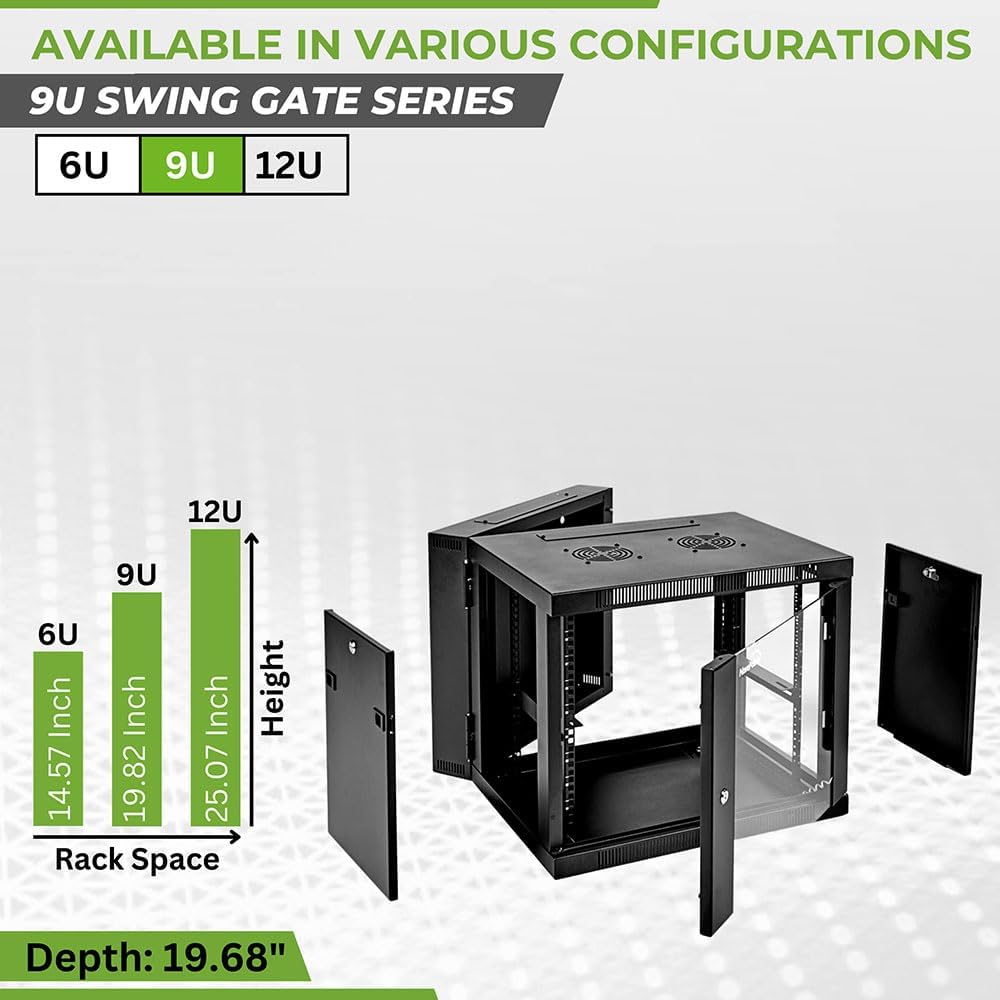 NavePoint 9U Wall Mount Cabinet with Hinged Back - 25.5” Deep, Server Rack En...