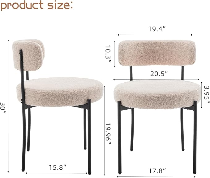 Boucle Dining Chairs Set of 6, Mid Century Modern Dining Room Chairs with Met...