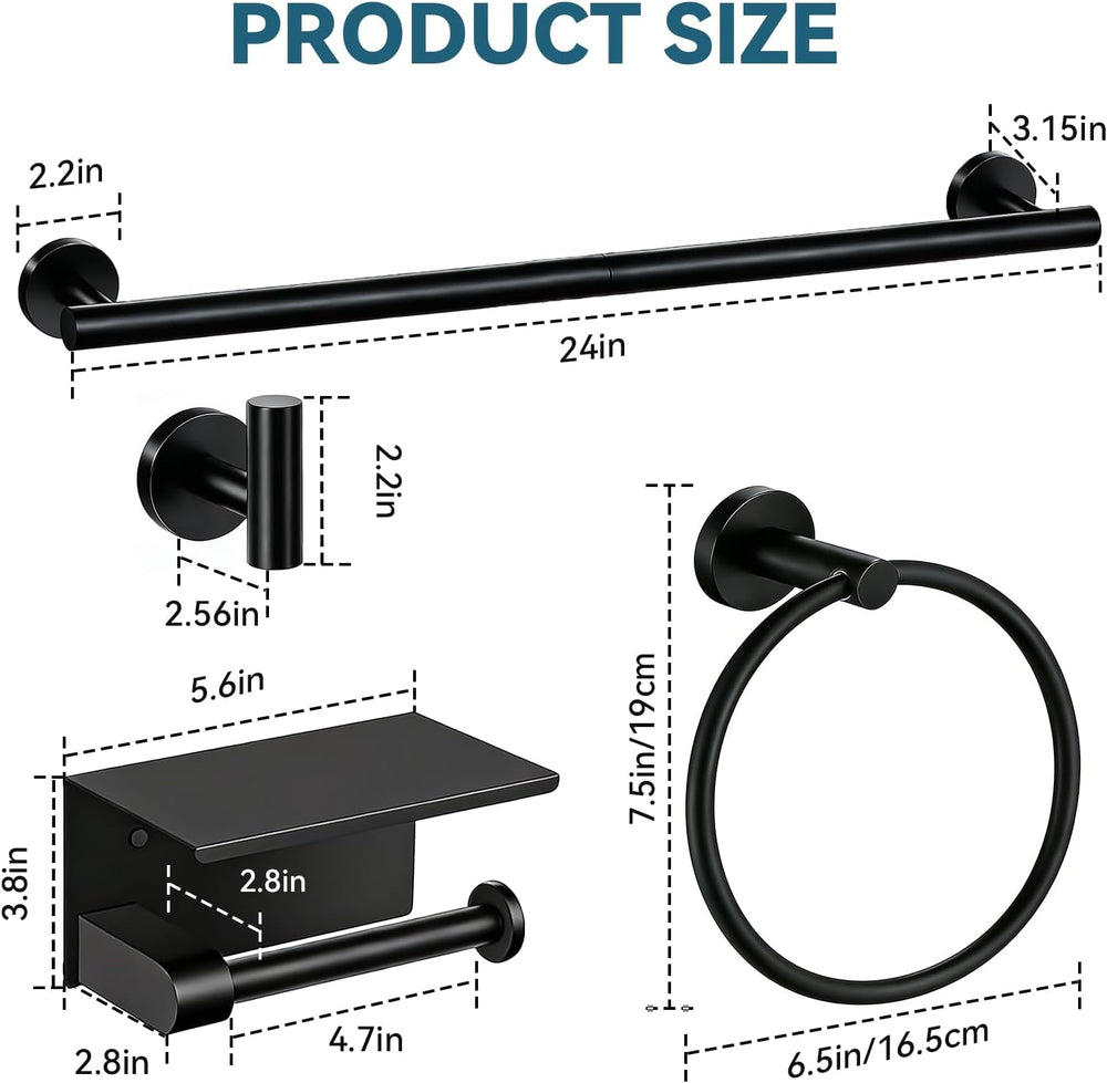 5-Piece Bathroom Hardware Set, Matte Black Bathroom Accessories Set with 24&q...