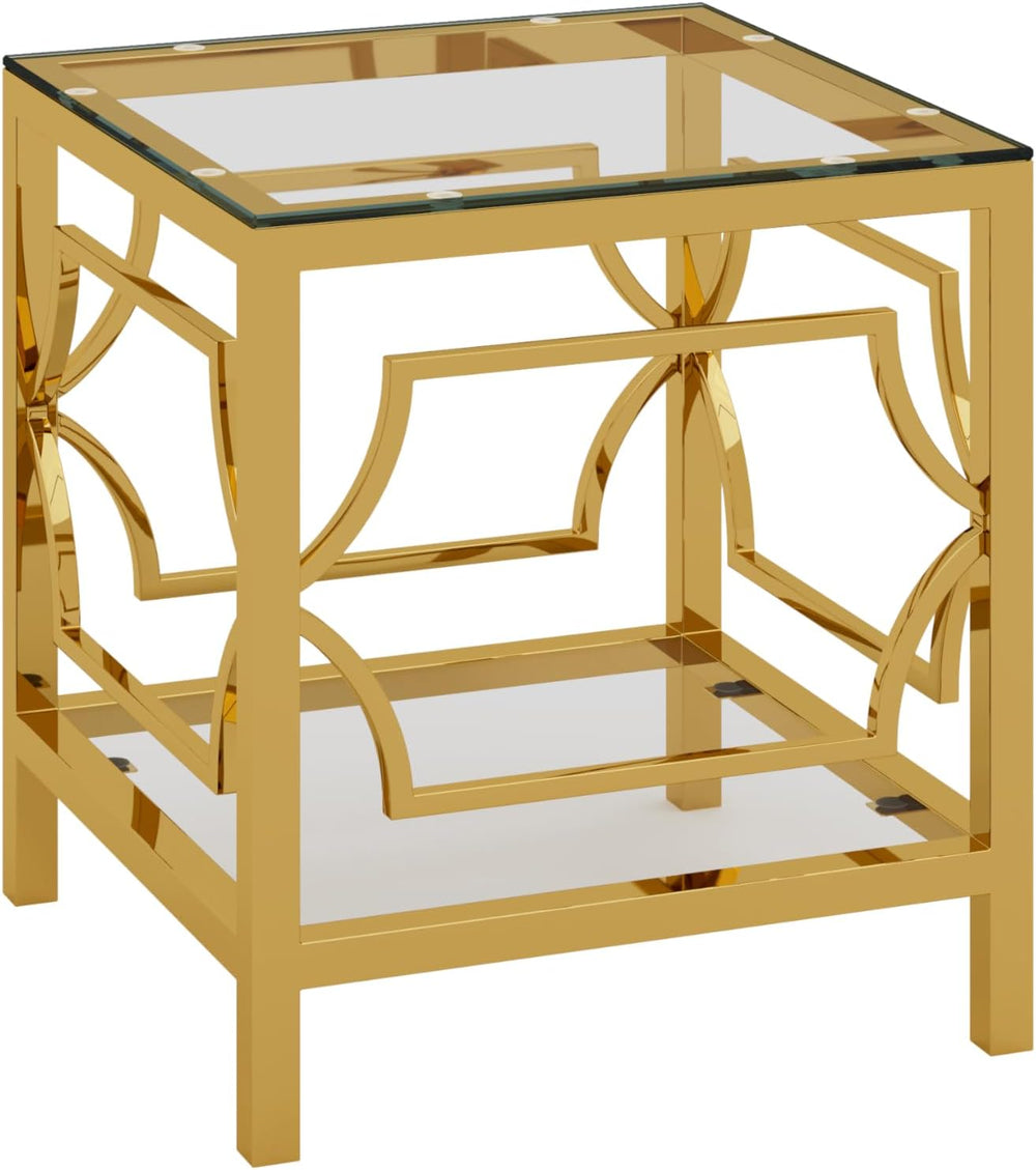 19.7" Modern Square Side Table with Tempered Glass Top & Storage She...