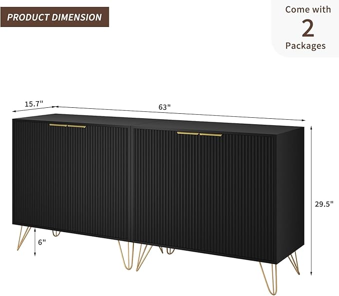 Fluted TV Stand for 60 Inch TV, Modern TV Stand, Entertainment Center w/ 2 St...