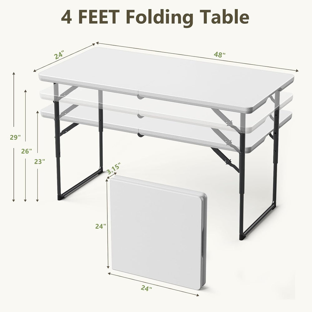 Folding Table and Chairs Set for 4, 4FT Adjustable Height Plastic Folding Tab...