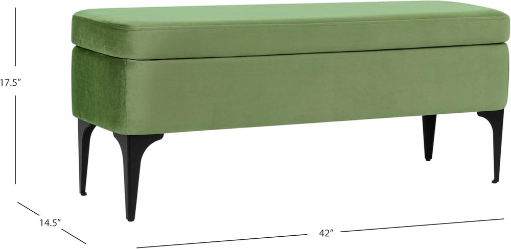 HomePop Upholstered Storage Bench with Metal Leg, 42" W, Green Velvet