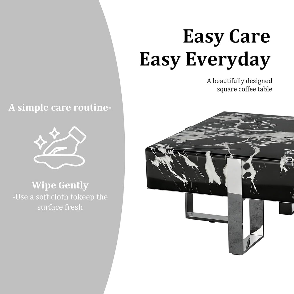BQueen Modern 2-Piece Luxury Coffee Table Set, Square Black Faux Marble Coffe...