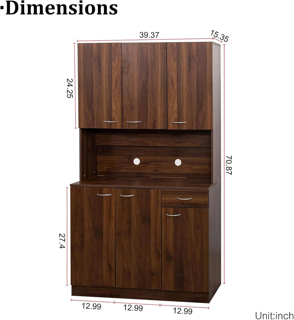 JOYSOURCE 71'' Large Kitchen Pantry Storage Cabinet with Hutch Tall B...