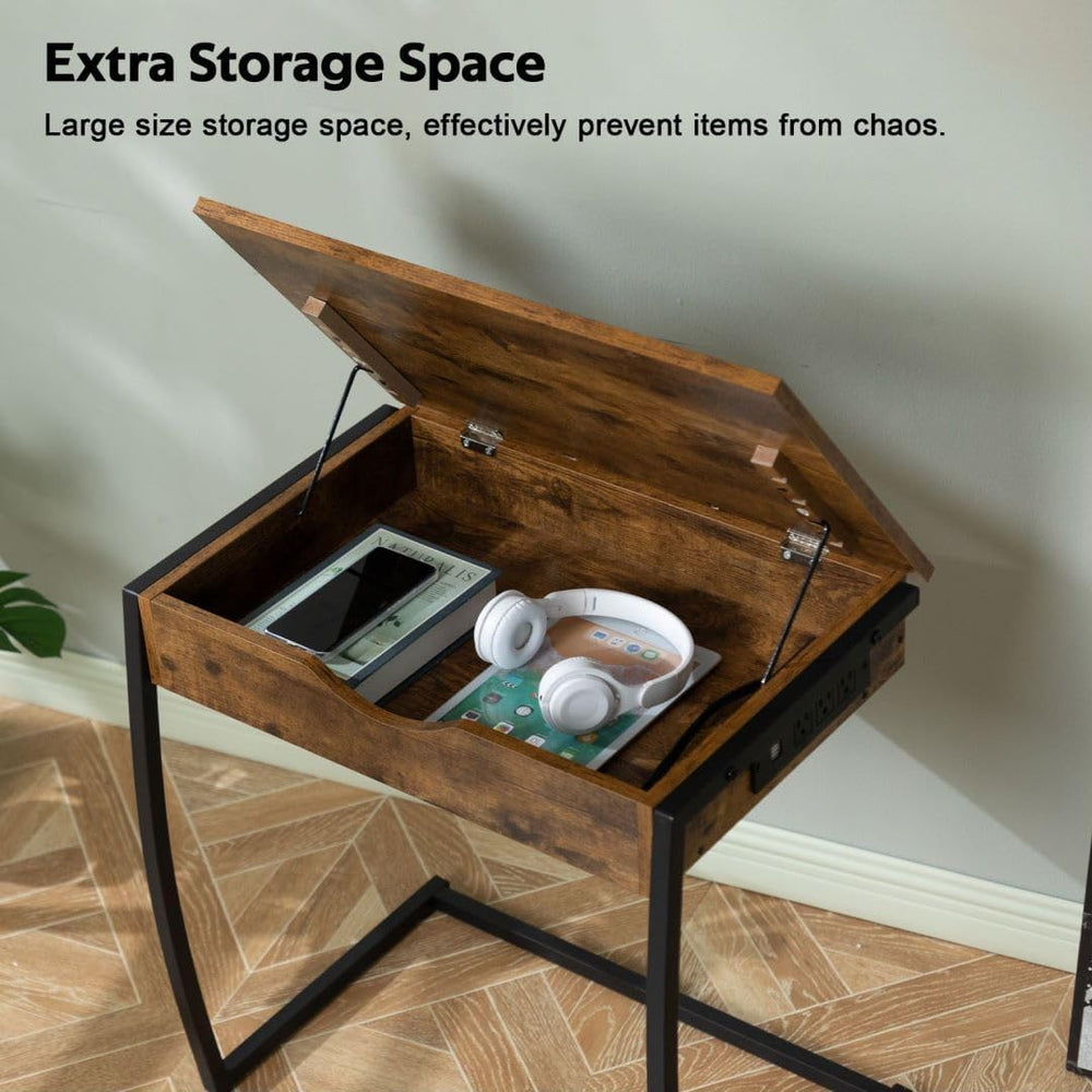 Hadulcet C Shaped End Table with Charging Station, Tiltable 0-52° | TV Tray T...