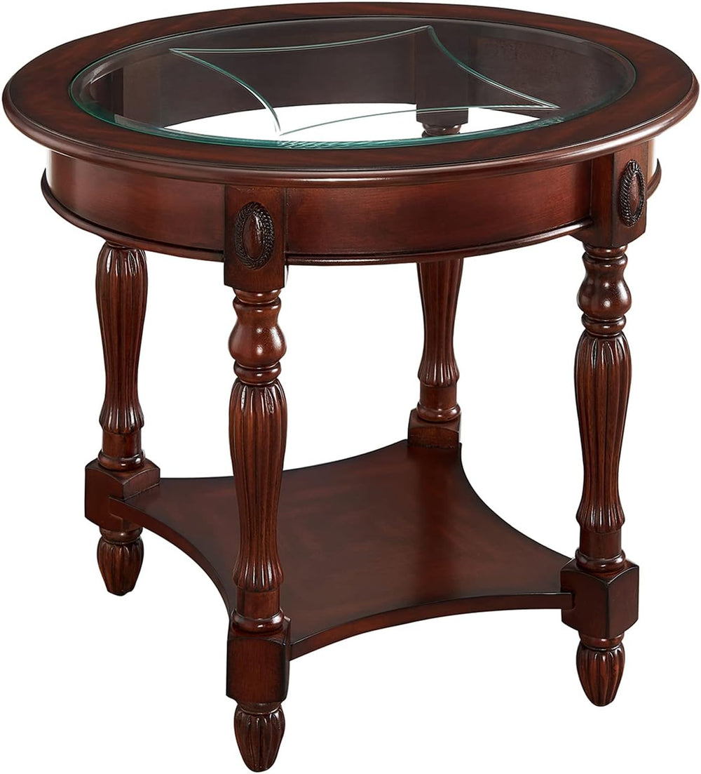 Vintage Solid Wood Oval End Table with Tempered Glass Top, 28"x24" ...