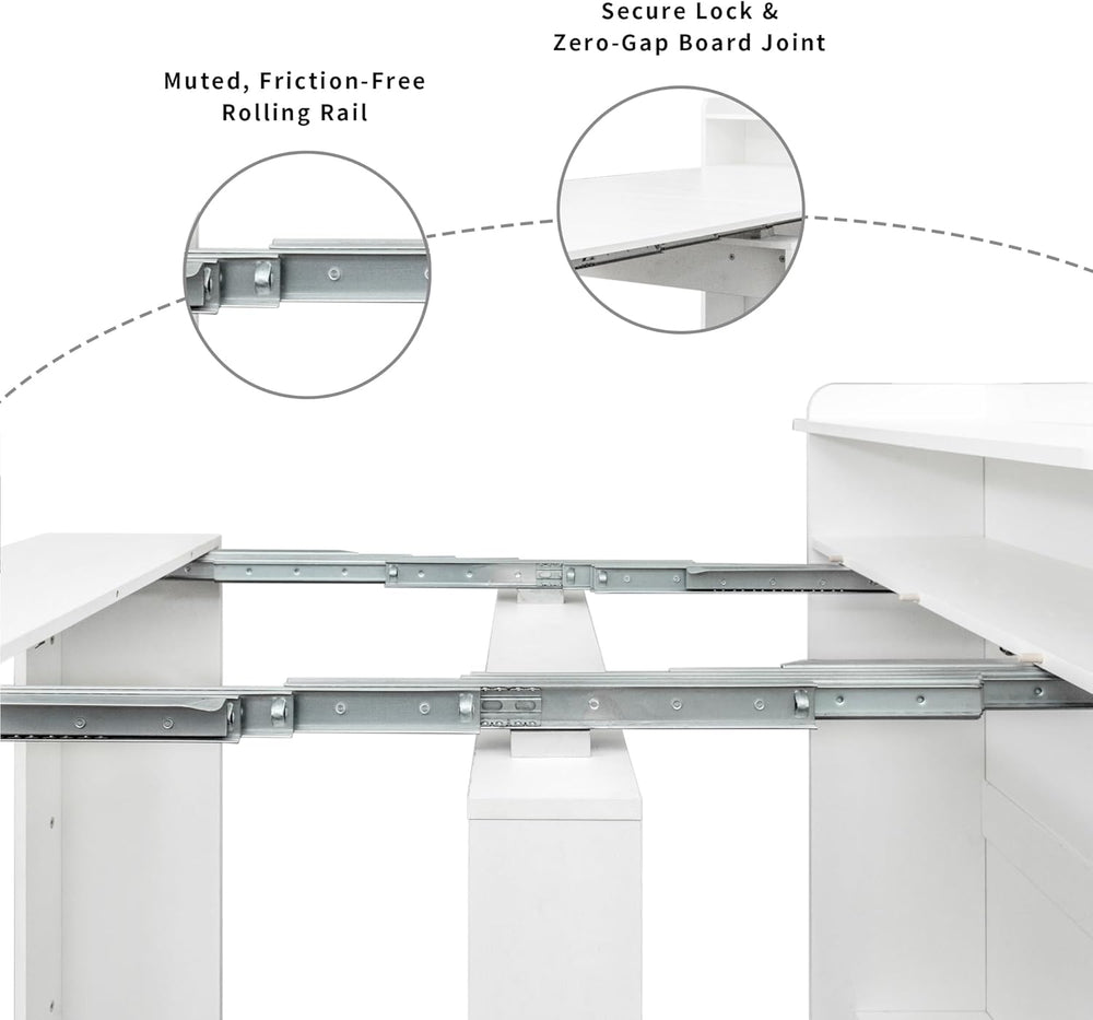 Transformer Extendable Dining Table for 2-10 People with storage, White | Exp...