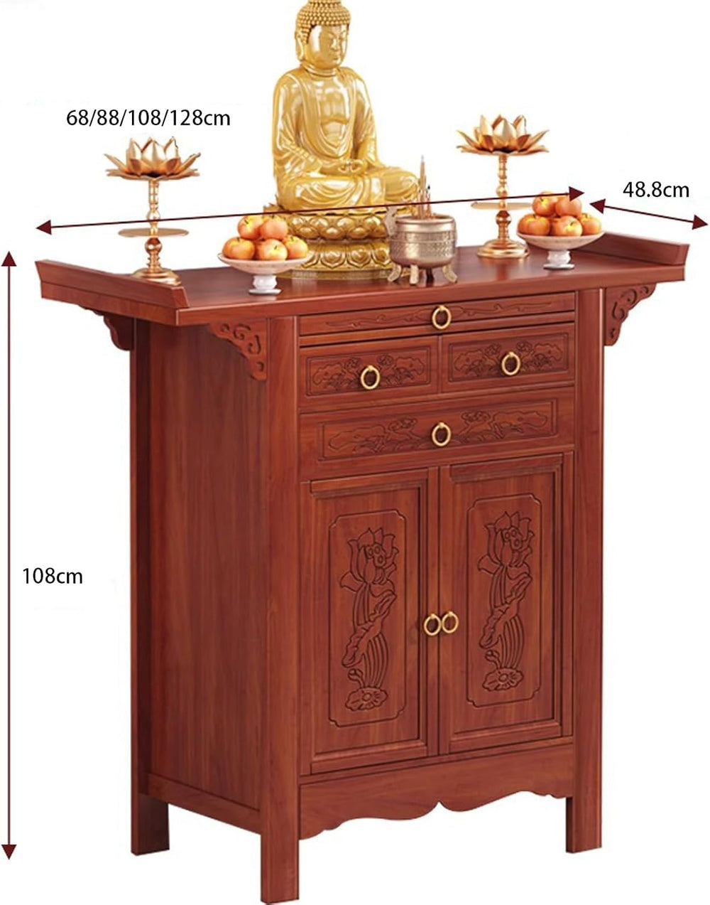 Large-Capacity Prayer Cabinet, Altar Table with Drawers, Solid Thickened Bamb...