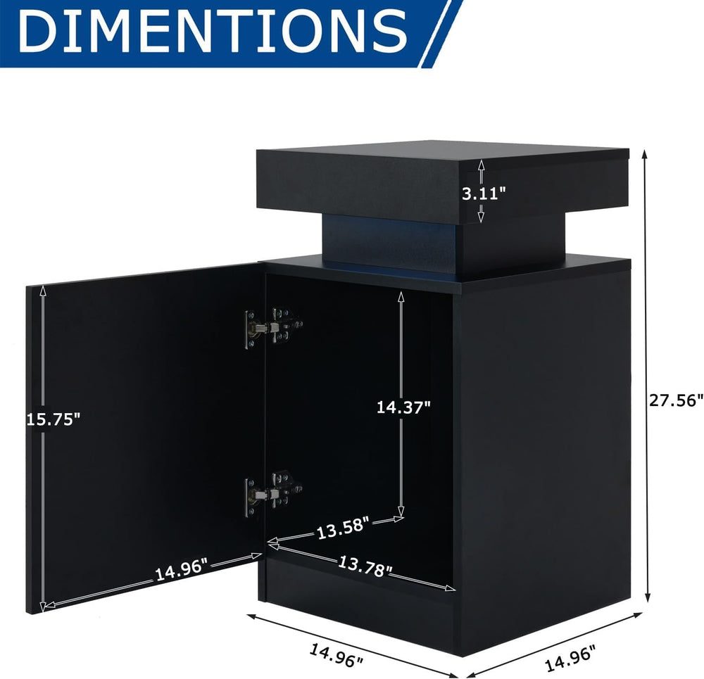 Black Nightstands Set of 2, LED End Table for Bedroom, Modern Bedside Table w...
