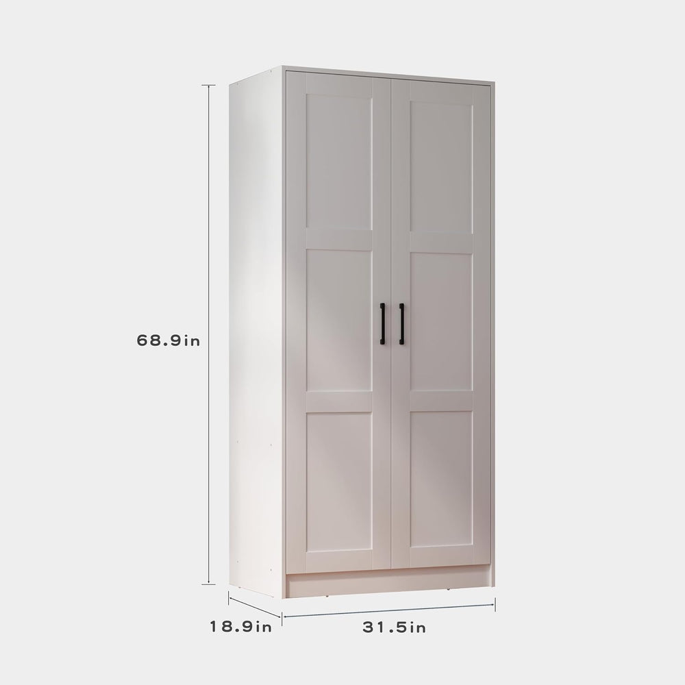 Fddevelop Fenghua Lizhi Wood White Wardrobe Closet with 2 Doors,Bedroom Frees...