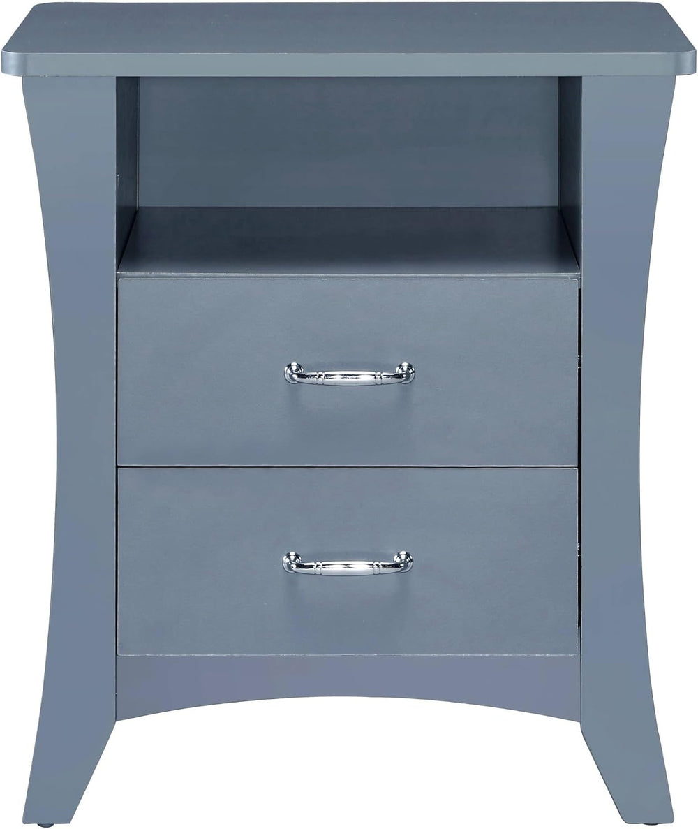 Grey Nightstand with 2 Drawers and Open Shelving,for Small Spaces