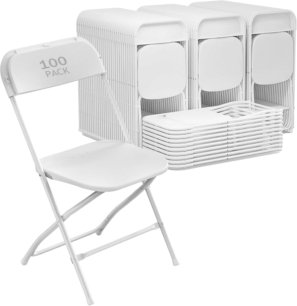 100 Pack White Plastic Folding Chairs,Steel Frame,350lb | HDPE plastic and st...