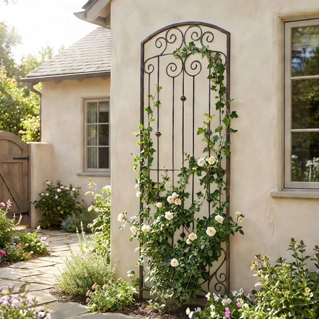 H Potter Premium 8-Foot Iron Garden Trellis - Heavy Duty Plant Support for Cl...