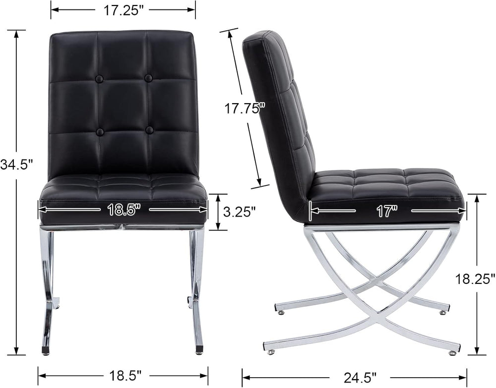 EALSON Modern Dining Chairs Set of 2, Black Leather Upholstered Seater with C...