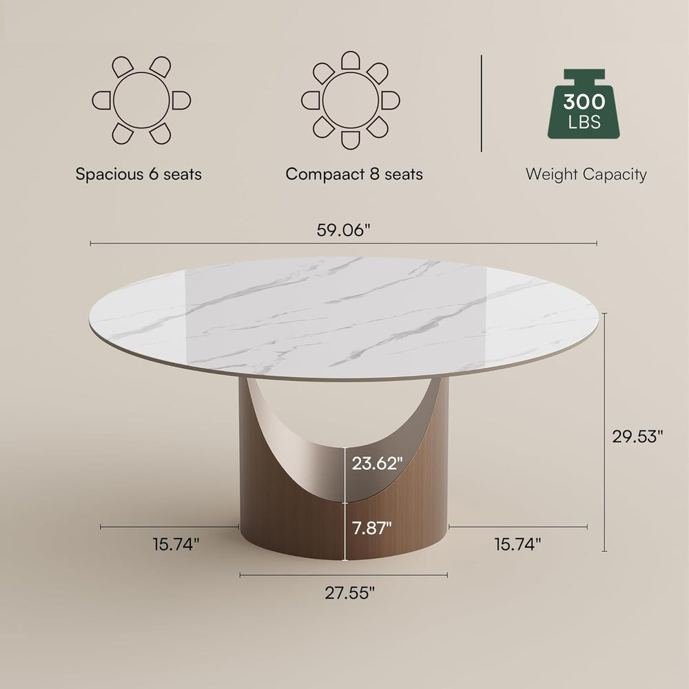 POVISON 59" Round Dining Table for 6, Glossy White Sintered Stone Tablet...