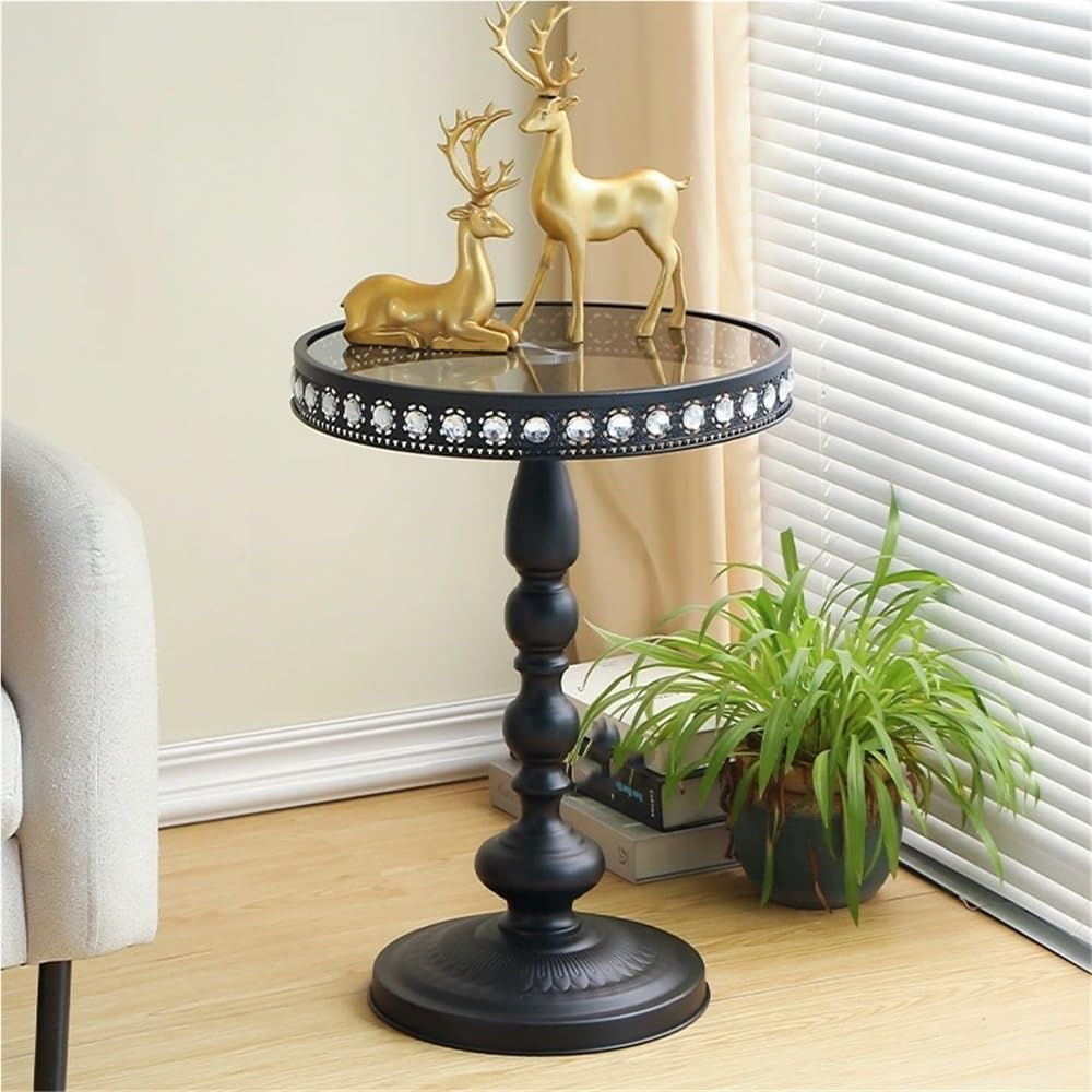 Black Round Side Table, Modern Metal Pedestal Drink Table, Metal Small End Ta...