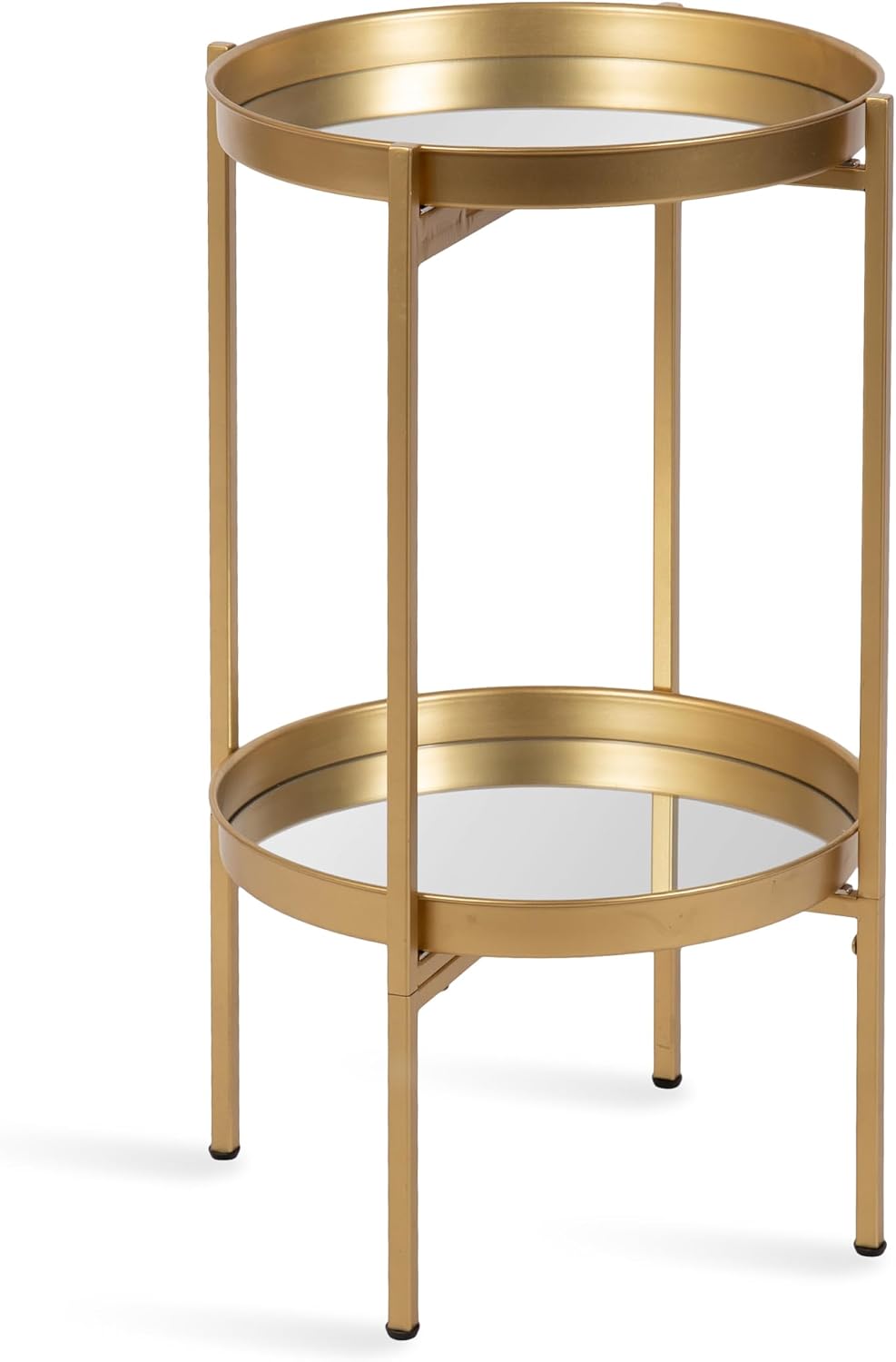 Kate and Laurel Celia Round Metal Foldable Tiered Side Table, 16 x 26, Gold, ...