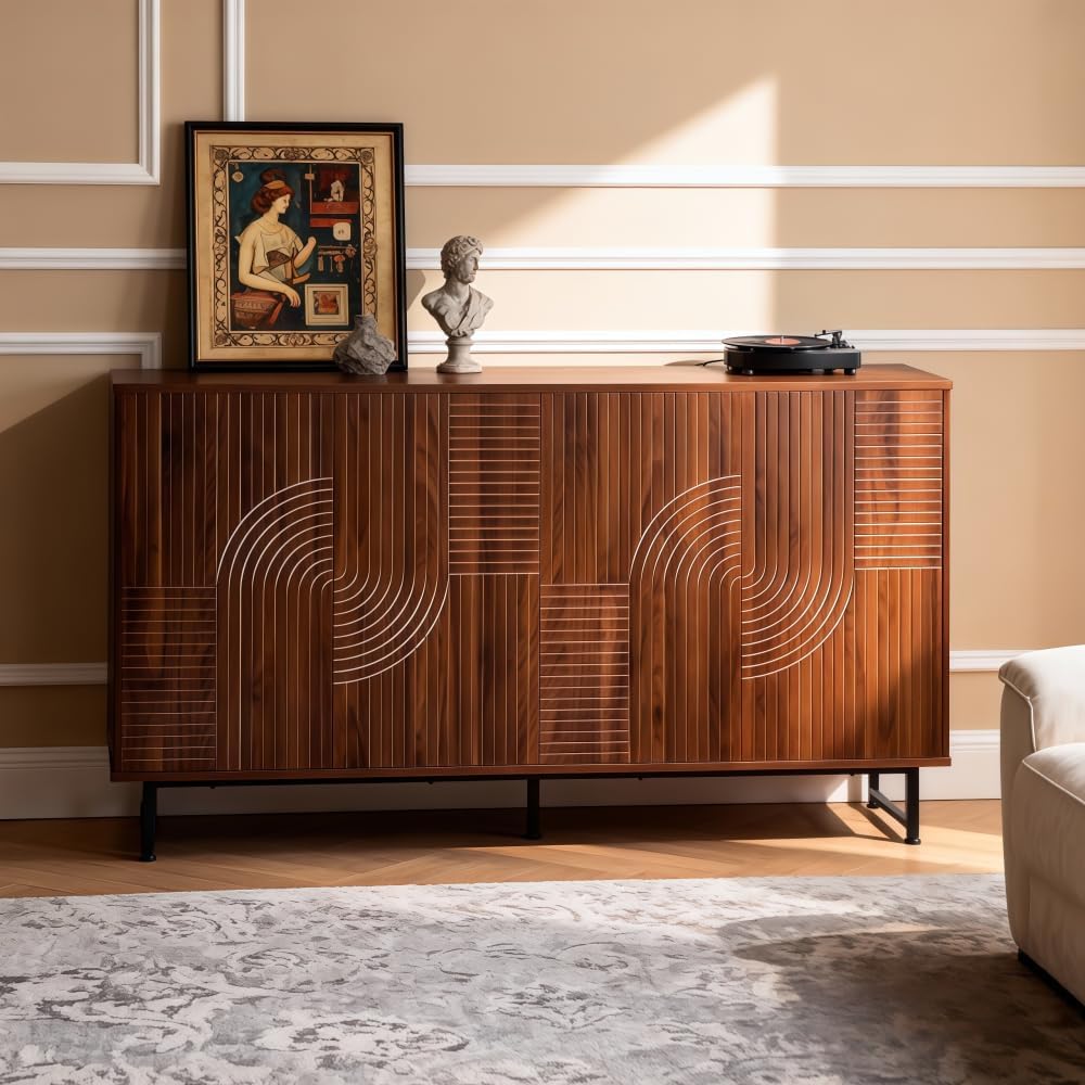 Saiveina Mid-Century Modern Walnut Sideboard Buffet Cabinet, 59 * 16 * 33 Inc...