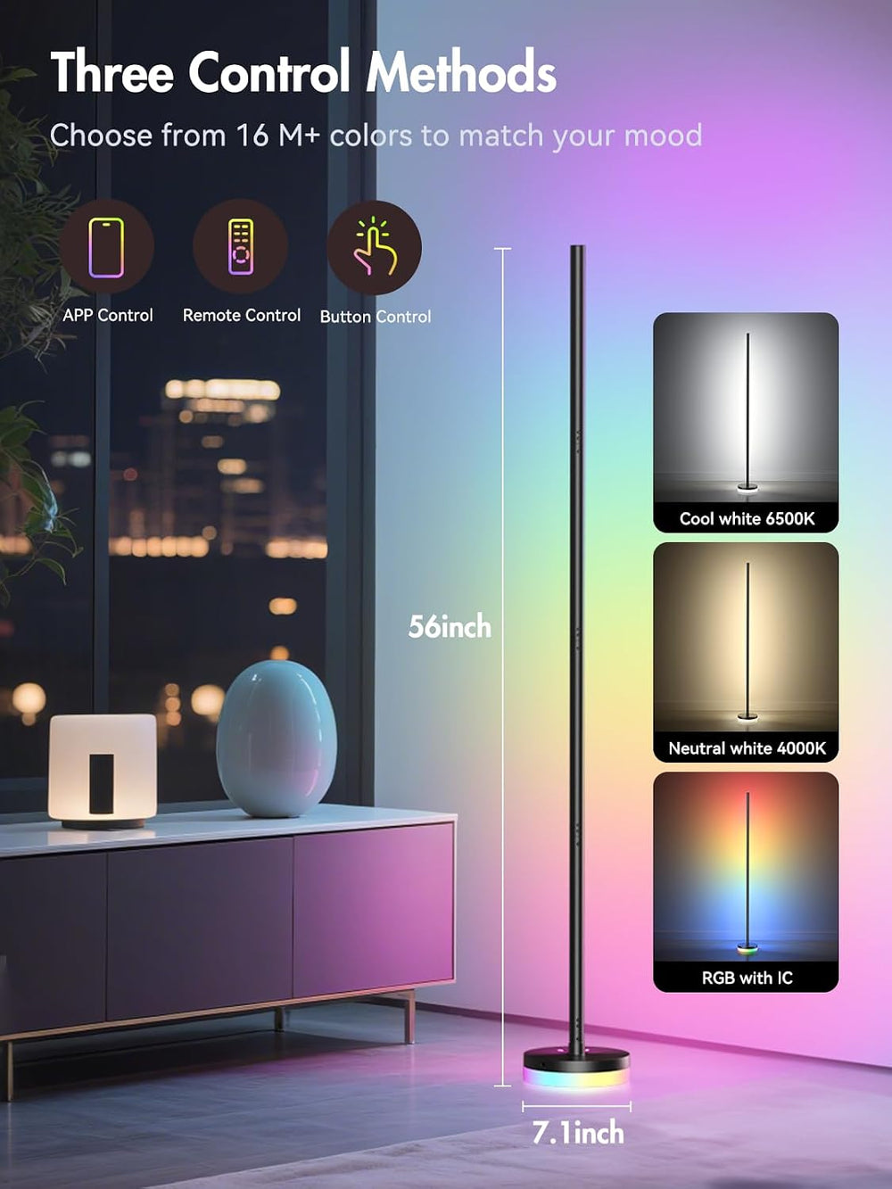OIYN Corner Floor Lamp 2 Pack,RGBICW LED Corner Lamp with 1300lm Smart Modern...