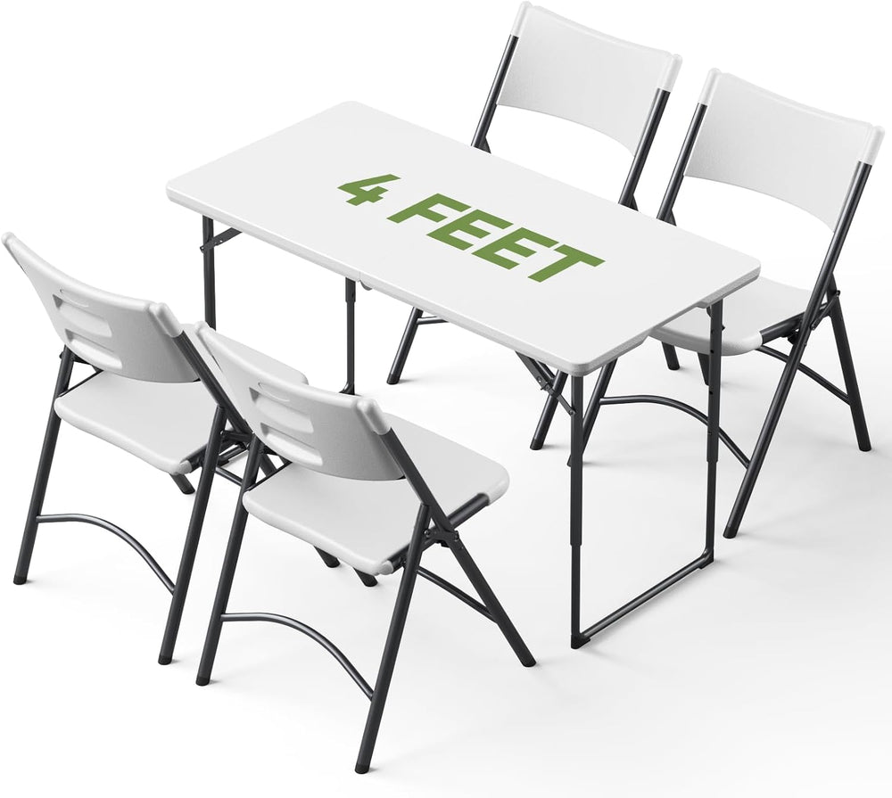 Folding Table and Chairs Set for 4, 4FT Adjustable Height Plastic Folding Tab...