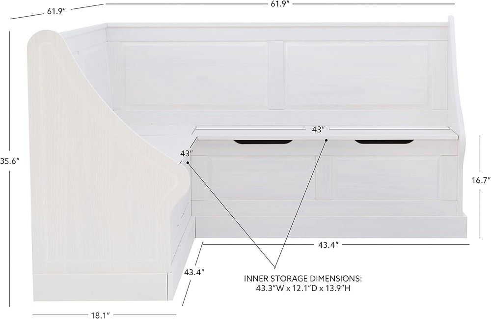Linon Harris White Corner Breakfast Nook - Nook Only, Table is NOT included! ...