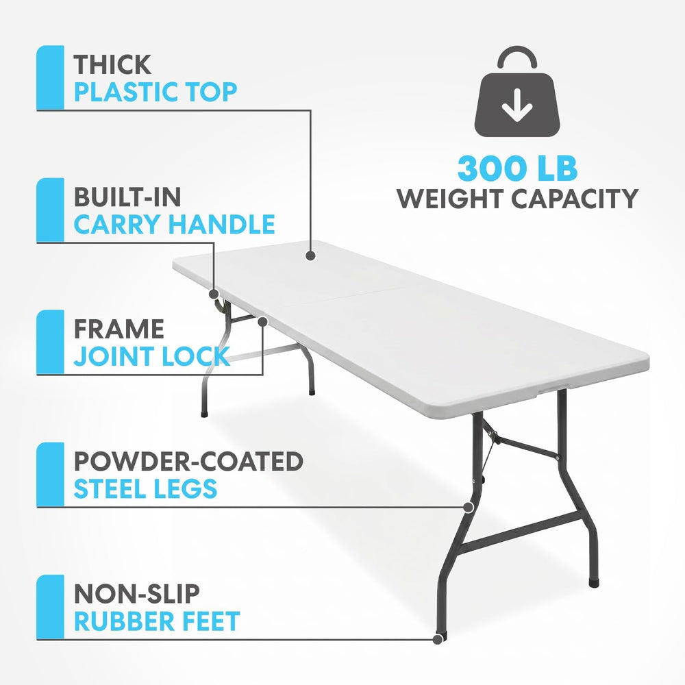 SIMPLI-Magic White Foldable Table (8FT), 2-Pack Indoor/Outdoor Folding Banque...