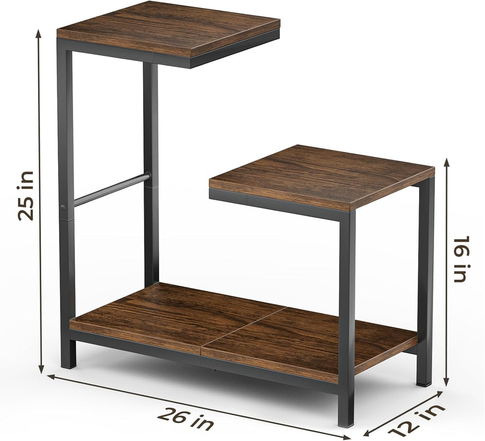 NUNET G-Shaped End Table with Storage Shelf โ Rustic Brown Space-Saving Corne...