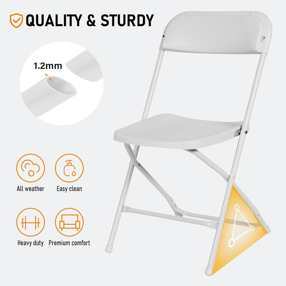 100 Pack White Plastic Folding Chairs,Steel Frame,350lb | HDPE plastic and st...
