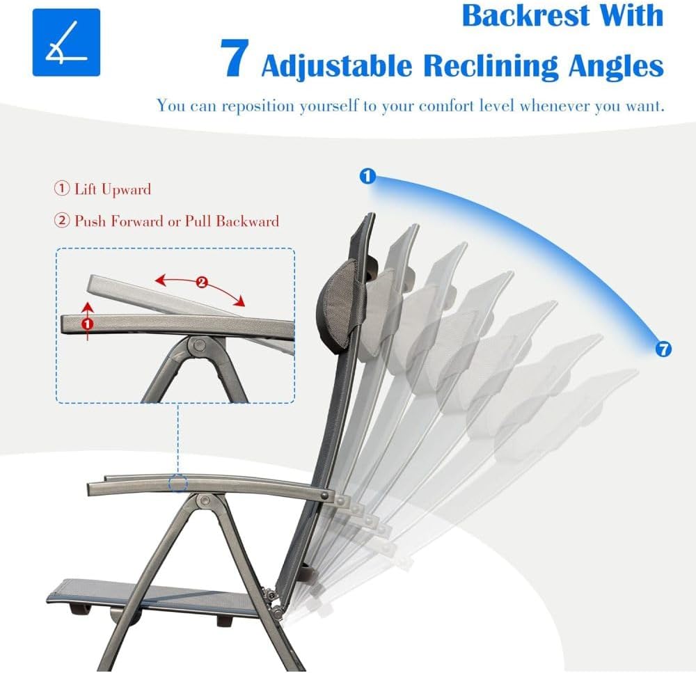 Folding Patio Chair with Textilene Seat and Aluminum Frame for Camping, Beach...