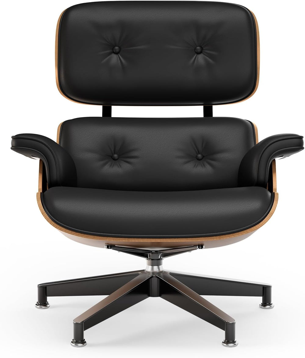 Top Black PU Leather, Mid Century Chaise Lounge Chair and Ottoman, Modern Cha...