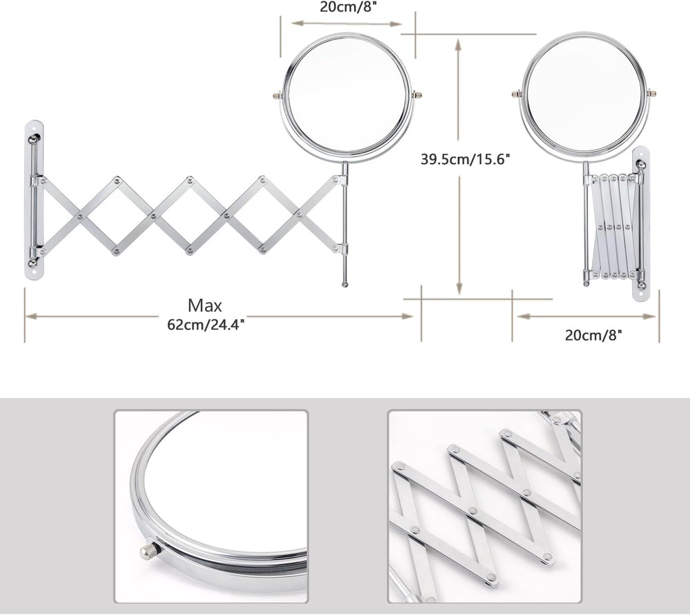 Welllink 8 Inch XL Extendable Mirror 7X and 1X Chrome