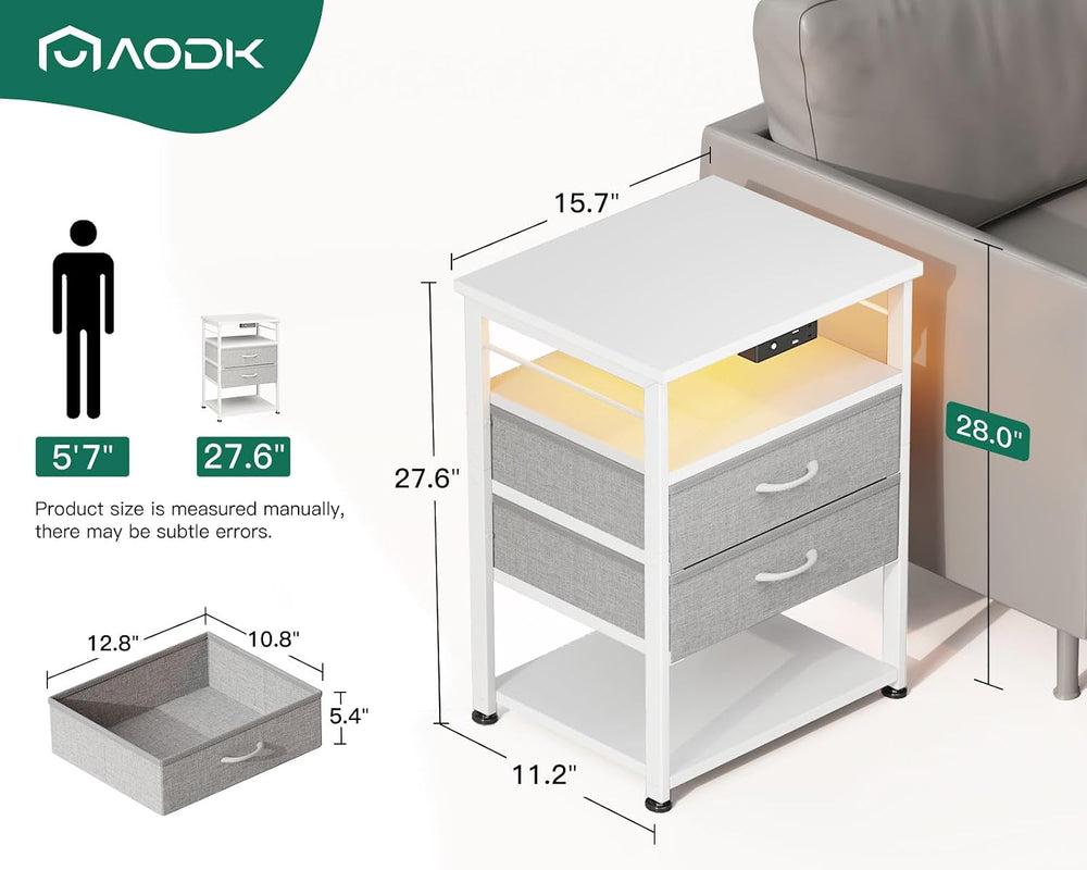 AODK 27.6" H Night Stand with Charging Station and LED Lights, Bed Side ...