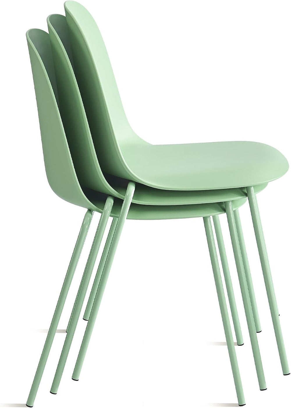 Green Dining Chairs Set of 4, Plastic Stackable Kitchen Chairs, Classic Indoo...