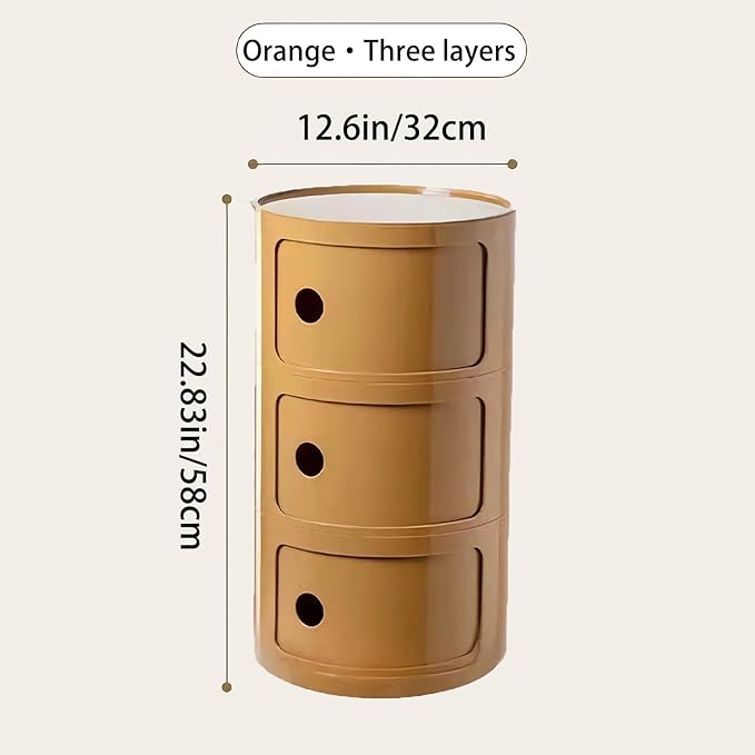 Round Nightstand with 3 Drawers, Modern Style Side Table, Multifunctional End...