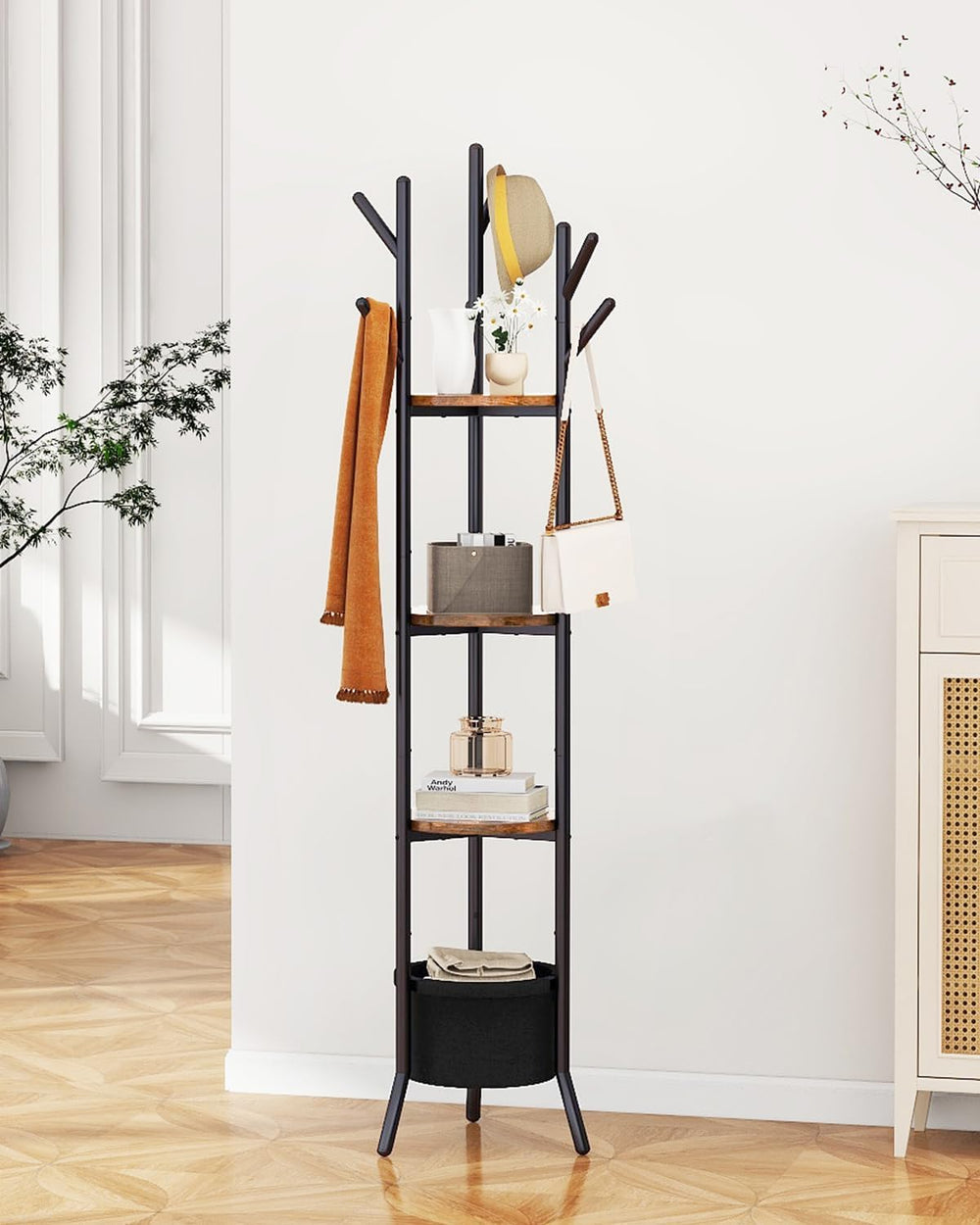YMYNY Coat Rack, Freestanding Coat Stand with Storage Shelves, Hall Trees wit...