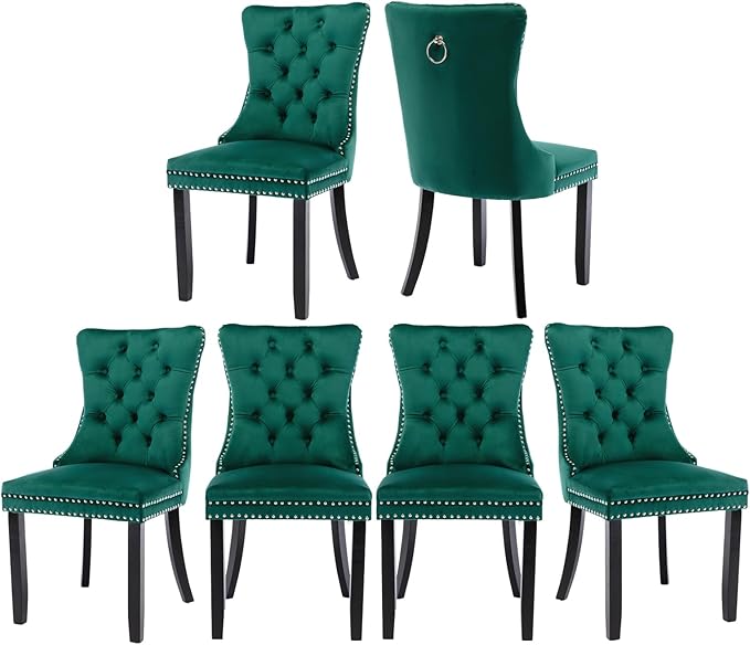 Velvet Dining Chairs Set of 6, Tufted Upholstered Dining Room Chairs with Bac...