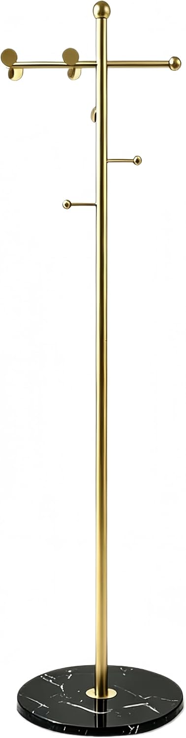 Modern Freestanding Coat Rack with Marble Base, 8 Hooks