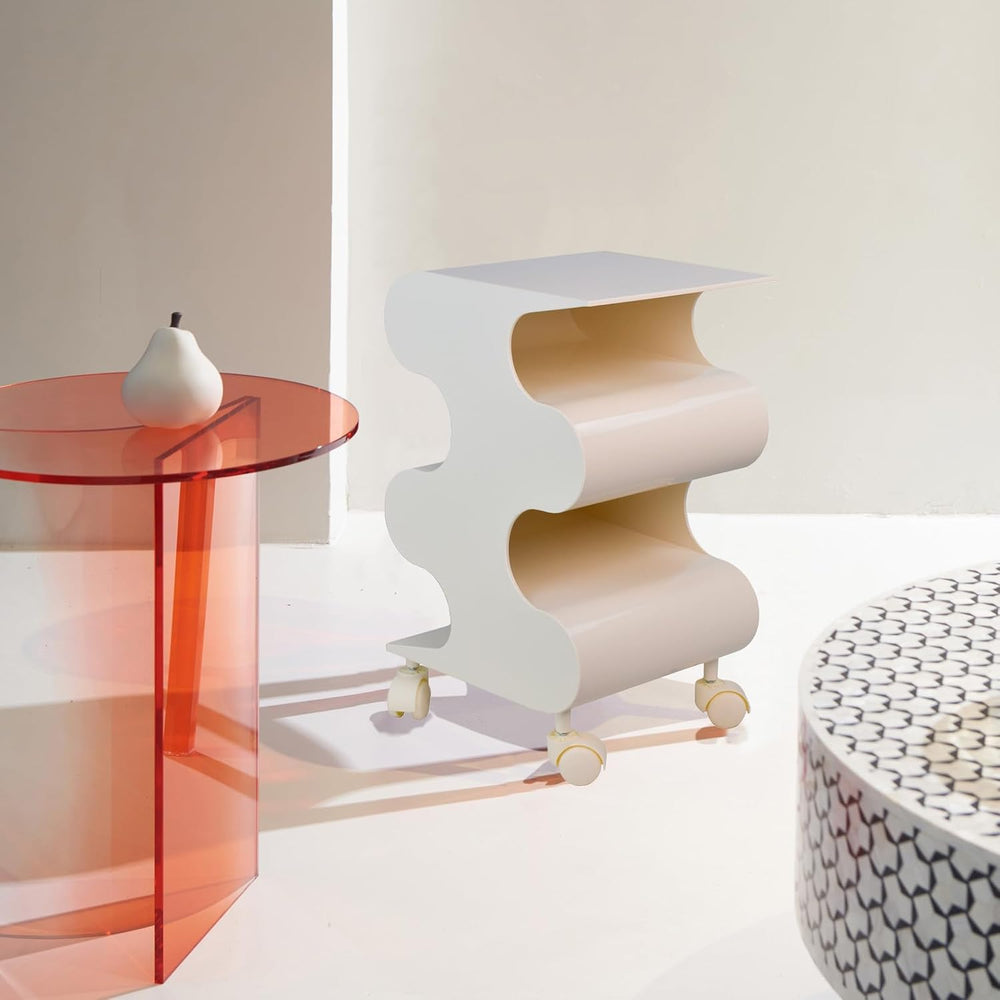 ABS Movable Side Table with Wheels & Rotation, Modern Multi-Layer Nightst...