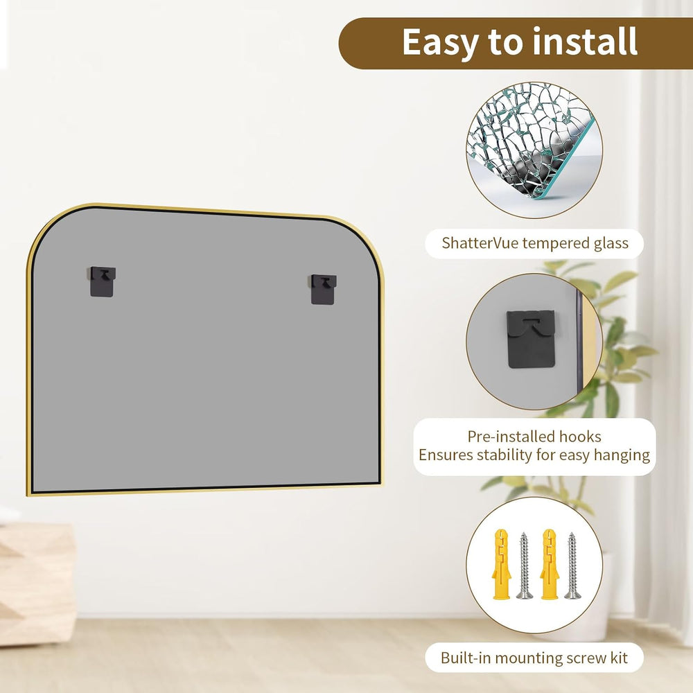 Gold Arched Top Wall Mounted Mirror 38"x30"