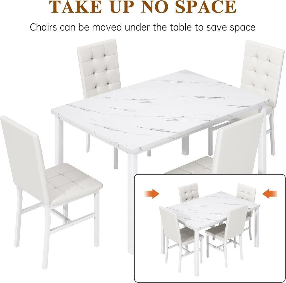 AWQM Dining Table Set for 4, Kitchen Table and Chairs Set, White