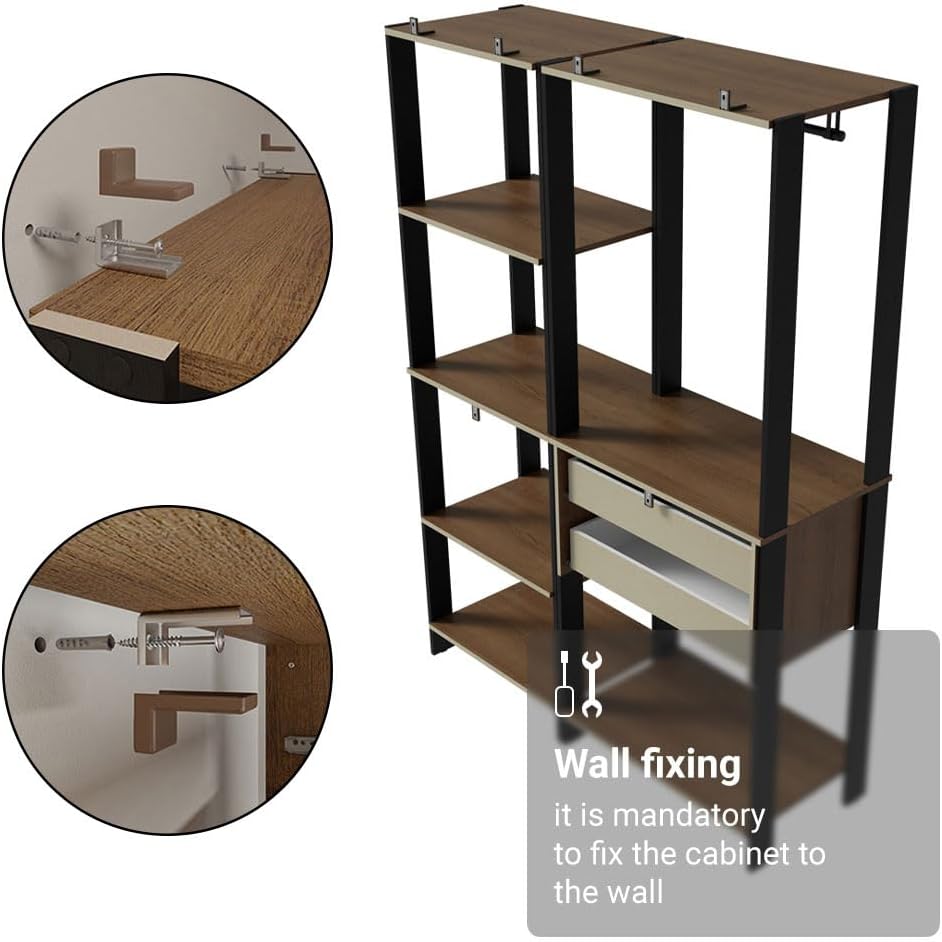 Madesa Kitchen Pantry Storage Rack with 2 Drawers, 7 Shelves and Hanging Spac...
