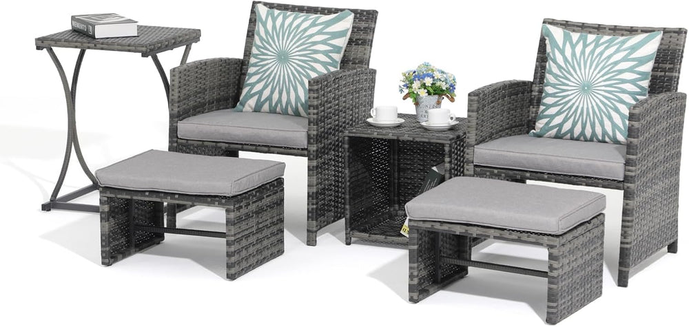 OC Orange-Casual 6 Pcs Wicker Patio Furniture Set with Ottomans, Light Grey