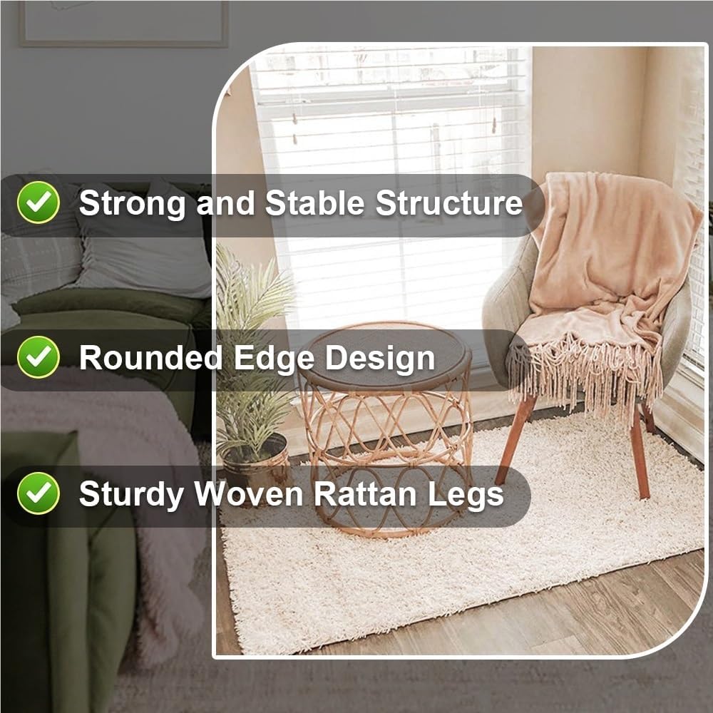 Natural Thick Rattan Coffee Table, Hand-Woven Living Room Furniture, Sturdy S...